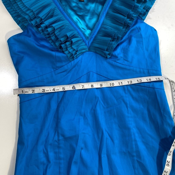 Ted Baker London Vibrant Blue V-Neck Ruffle Neck/Sleeves Cotton Cocktail Dress M - Picture 13 of 16